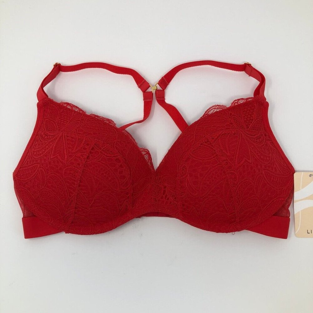 NWT Lively The Smooth Lace No-wire Push-up Bra Size 34D Red
